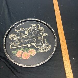 Vintage New York Souvenir Round Tray with Pink Wild Rose Art